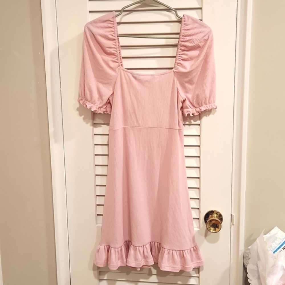 NWOT Vero Moda Pink Ribbed Jersey Ruffle Dress